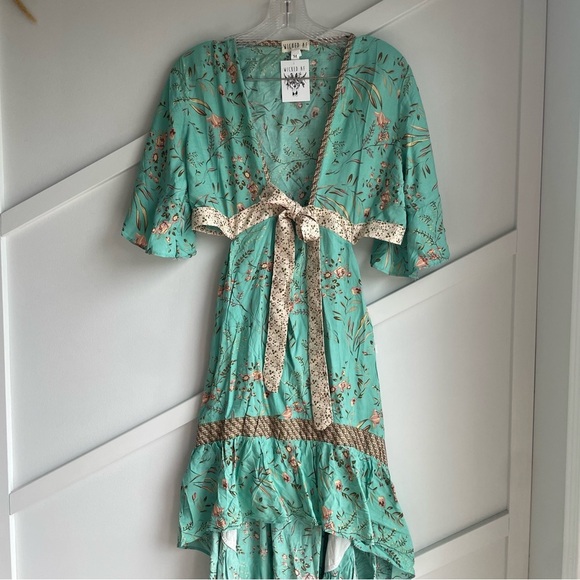 Wicked AF MAISIE High-Low Cotton Midi Mint Green V-neck Long Floral Dress Size M - Picture 7 of 13